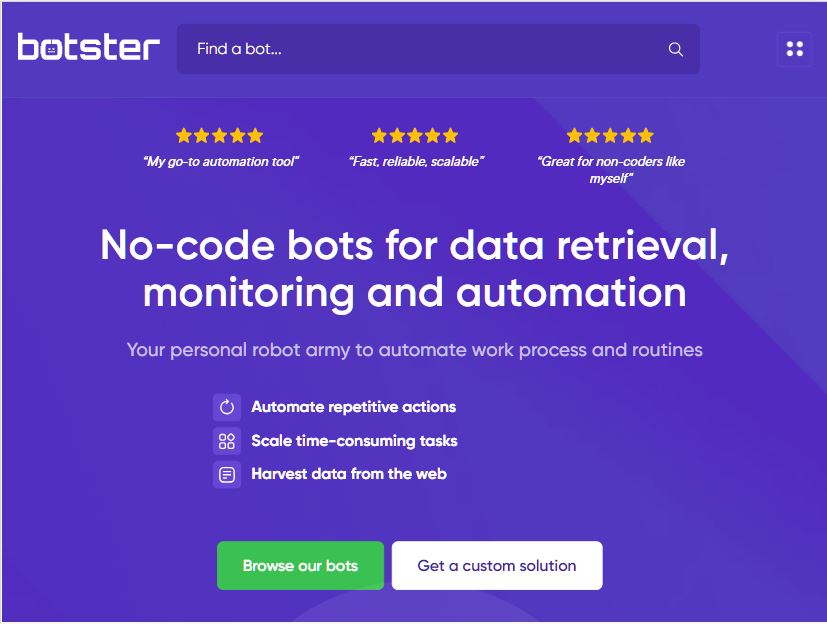 وب‌سایتbotster؛ مجموعه ربات‌های استخراج داده از ابزارهای دیجتیال مارکتینگ و سطح وب